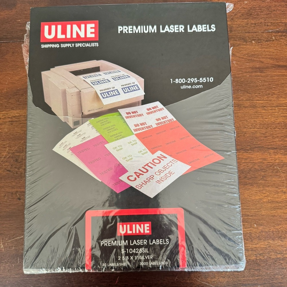 ULINE LASER LABELS S-10425SIL 2 5/8" x 1" SILVER 3000 Labels/Box